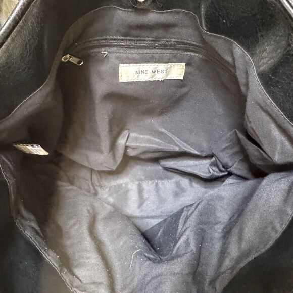 NINE WEST Black Faux Leather Shopper Shoulder Purse Hobo Bag Handbag Grunge 90s - Picture 9 of 9